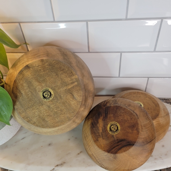 Vintage Hand Turned Myrtle Wood 3 Piece Bowl Set Made in USA, The Wooden Nickel - Picture 3 of 8